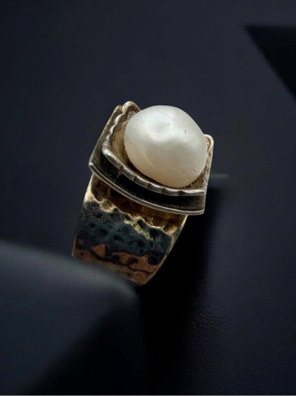 Vintage Silpada Hammered Sterling Silver and Pearl Ring 5.5